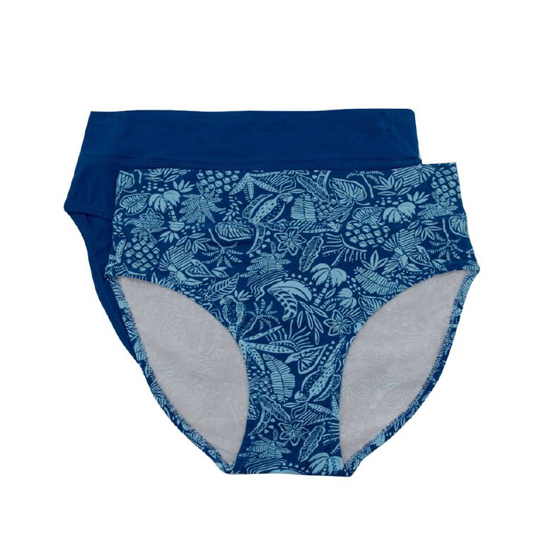 Underworks Women's Smooth Line Hi-Cut Briefs 2 Pack, Blue Dark W26 PARROT, hi-res
