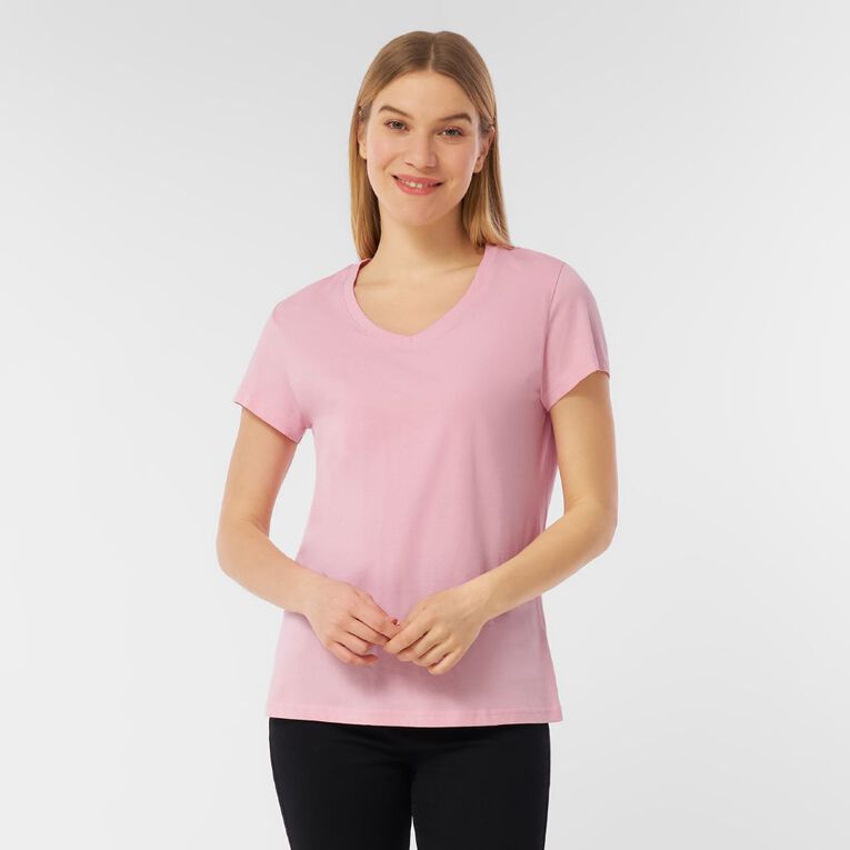 H&H Women's Essential Short Sleeve V-Neck Tee, Pink Mid, hi-res