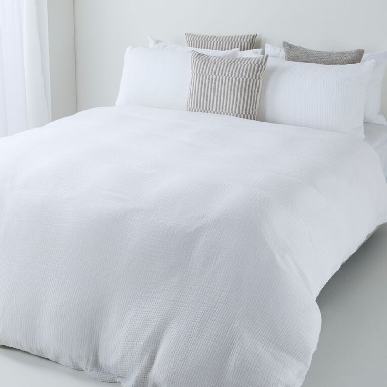 Living & Co Duvet Cover Set Cotton Muslin White King, , hi-res