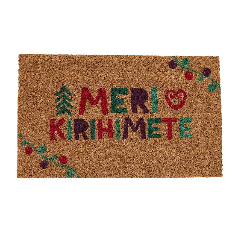 Wonderland Home Christmas Door Mat Coir 'Meri Kirihimete' Multi-Coloured, , hi-res