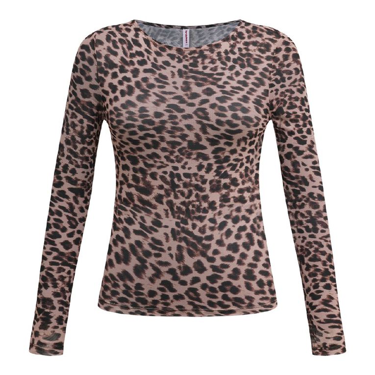 BRDRLESS Mila Long Sleeve Mesh Tee, Brown, hi-res