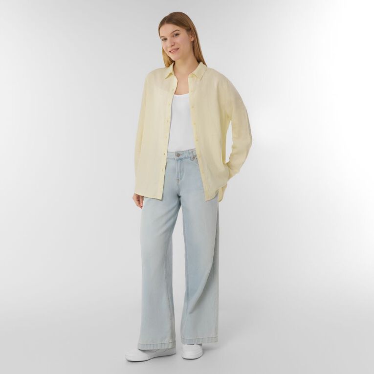 H&H Women's Long Sleeve Essential Linen Blend Shirt, Yellow Light, hi-res
