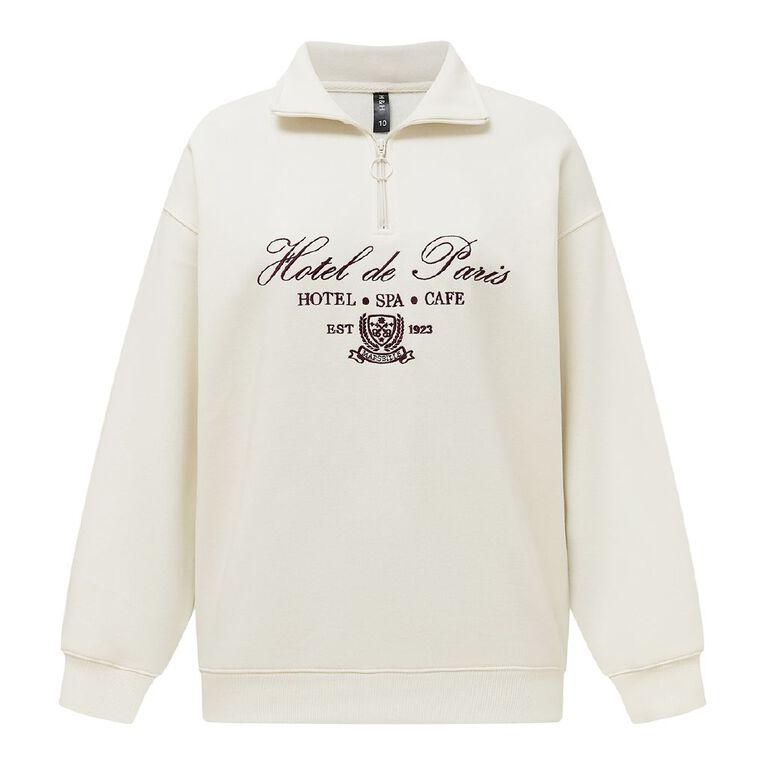 H&H Women's Long Sleeve Oversized BF 1/4 Zip, Cream, hi-res