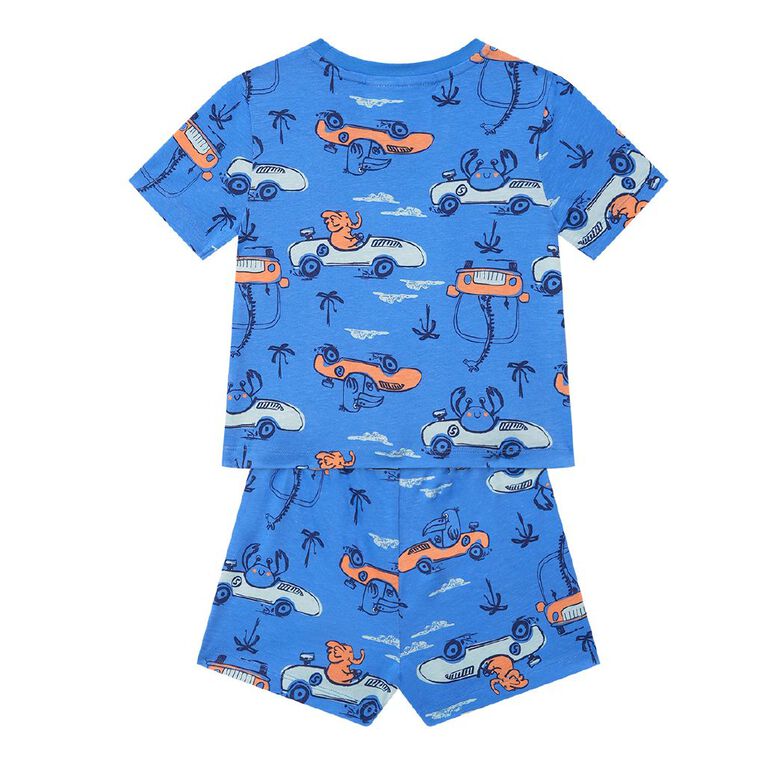 H&H Boys' Tee and Short Knit Pyjama Set, Blue Mid, hi-res