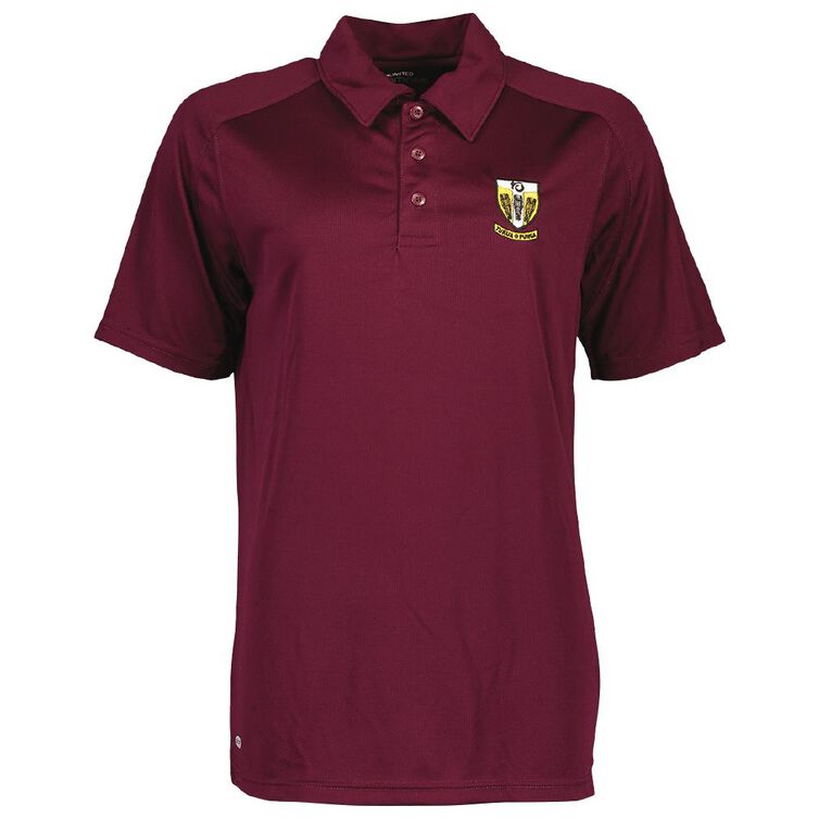 Schooltex Tikipunga High Short Sleeve Polo with Embroidery, Maroon, hi-res