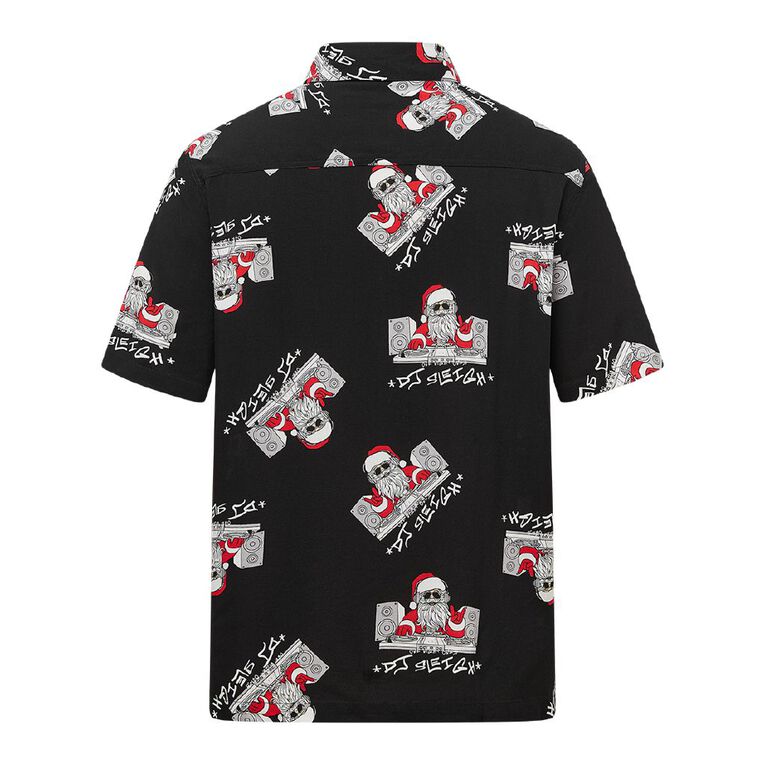 H&H Men's Short Sleeve Festive Shirt, Black, hi-res