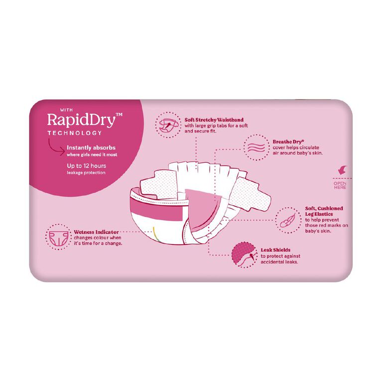 Huggies Girls' Convenience Nappy Toddler Size 4 10-15kg 18 Pack, , hi-res