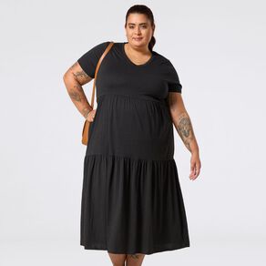 H&H Curve Women's Short Sleeve Slub Tier Midi Dress