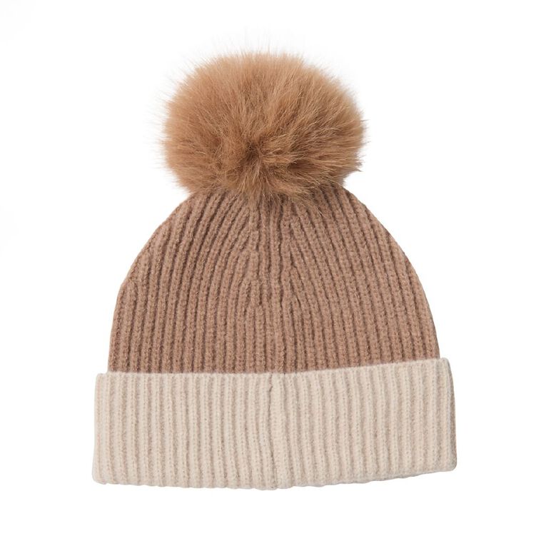 Young Original Kids Contrast Rib Beanie, Brown Light, hi-res