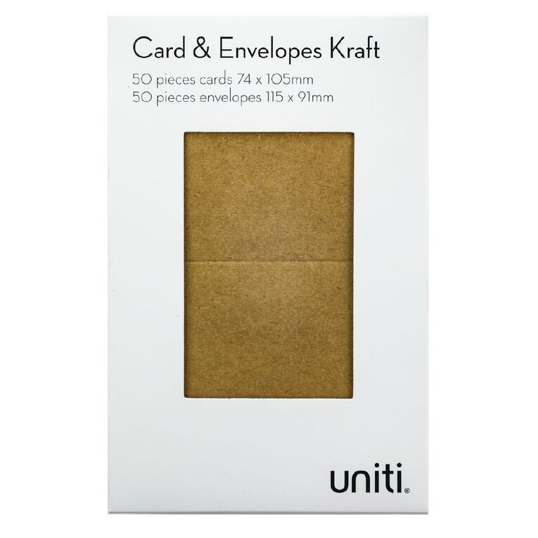 Uniti Mini Cards & Envelopes Mini Kraft 50 Pack Brown Mid, , hi-res