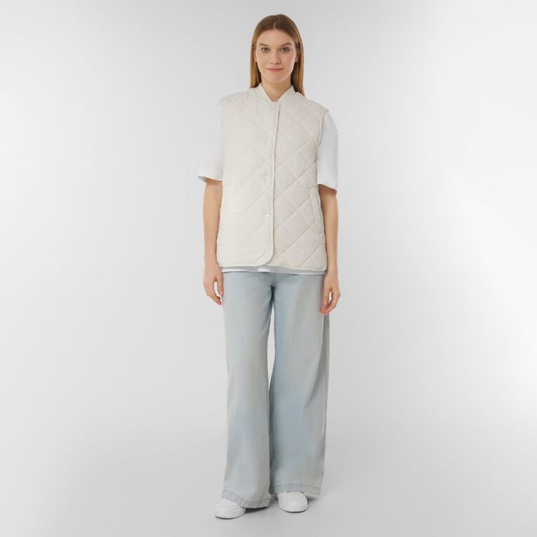 H&H Women's Quilt Vest, Cream, hi-res