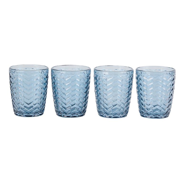 Living & Co Wave Glass Tumbler Blue 4 Pack, , hi-res