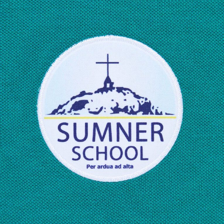 Schooltex Sumner School Long Sleeve Polo with Badge, Jade, hi-res