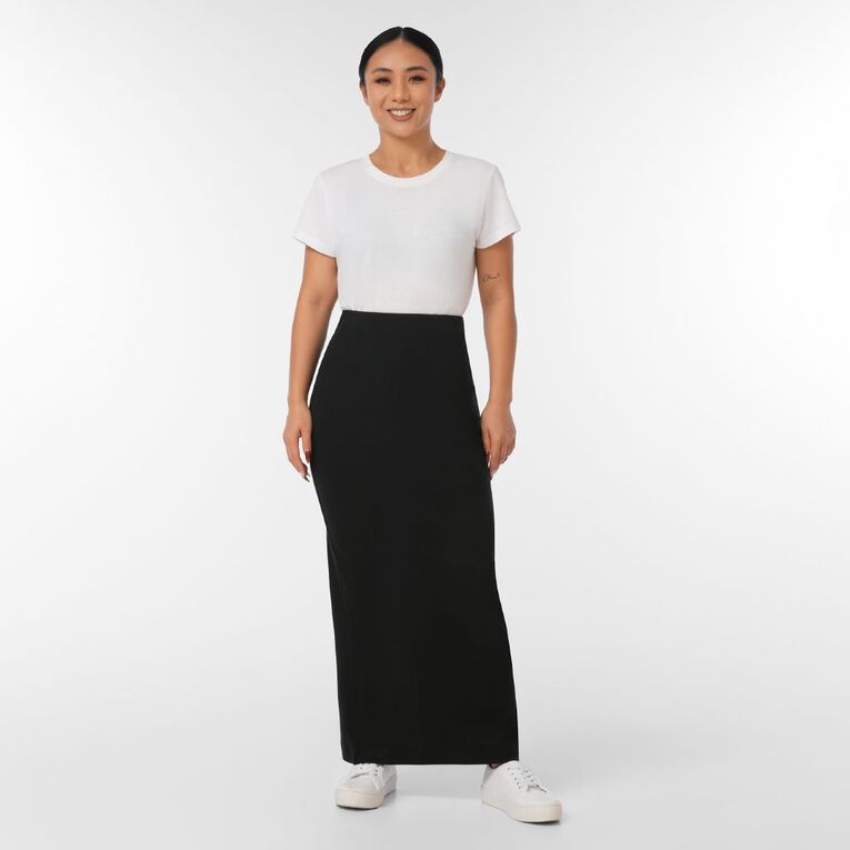 H&H Women's Rib Knit Maxi Skirt, Black, hi-res