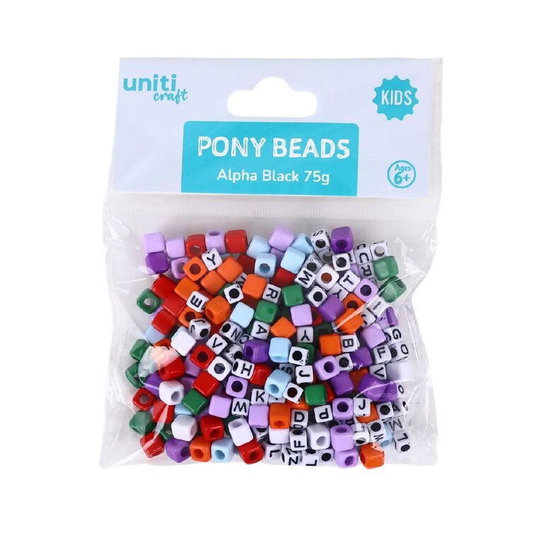 Uniti Pony Beads Alpha Black 75gm, , hi-res