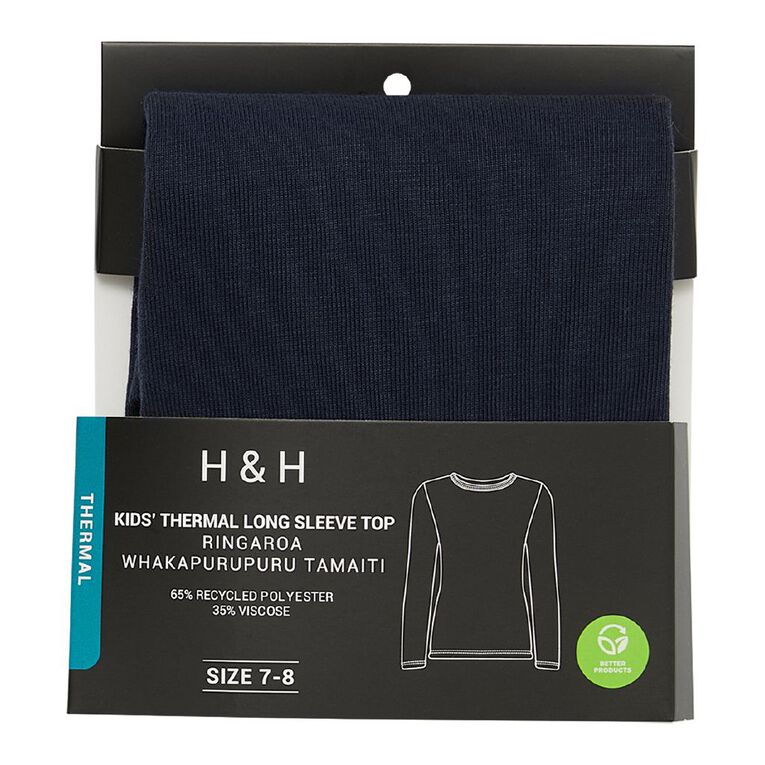 H&H Kids' Poly Viscose Thermal Long Sleeve Top, Blue Dark, hi-res