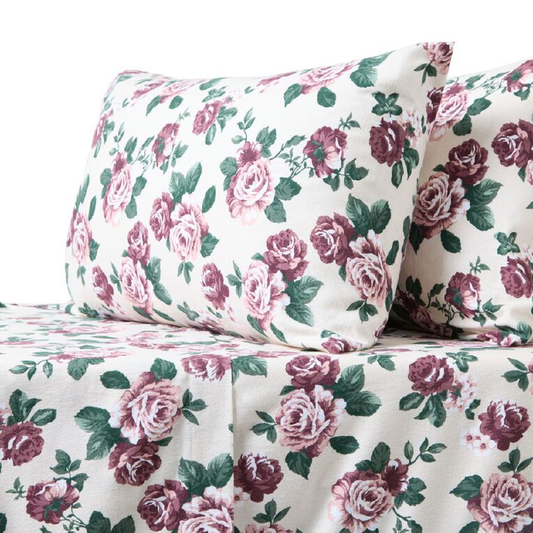 Living & Co Cotton Flannelette Sheet Set Madera Plum King, , hi-res