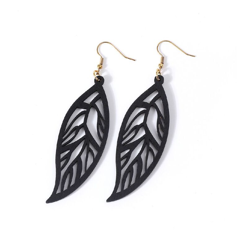 Kiwiana Stainless Steel Leaf Fish Hook Earrings, , hi-res