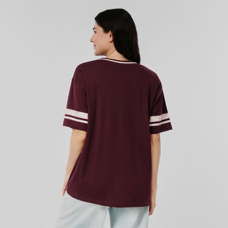 H&H Women's V Neck Relaxed Drop Shoulder Tee, Red Dark, hi-res