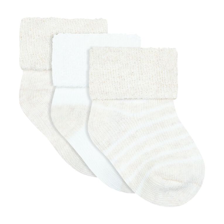 Underworks Newborn Turnover Socks 3 Pack, Beige, hi-res