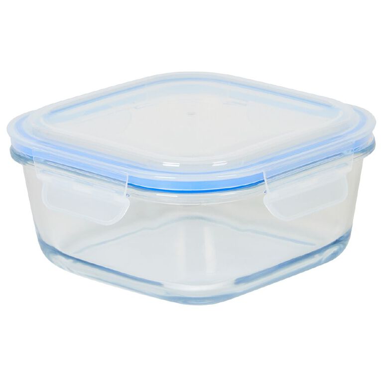 Living & Co Square Glass Storage with Clip On Lid 780ml Clear, , hi-res