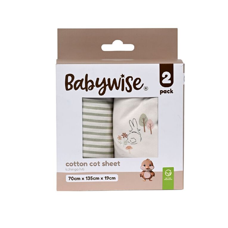 Babywise Cotton Cot Sheet Bunnies 2 Pack, , hi-res