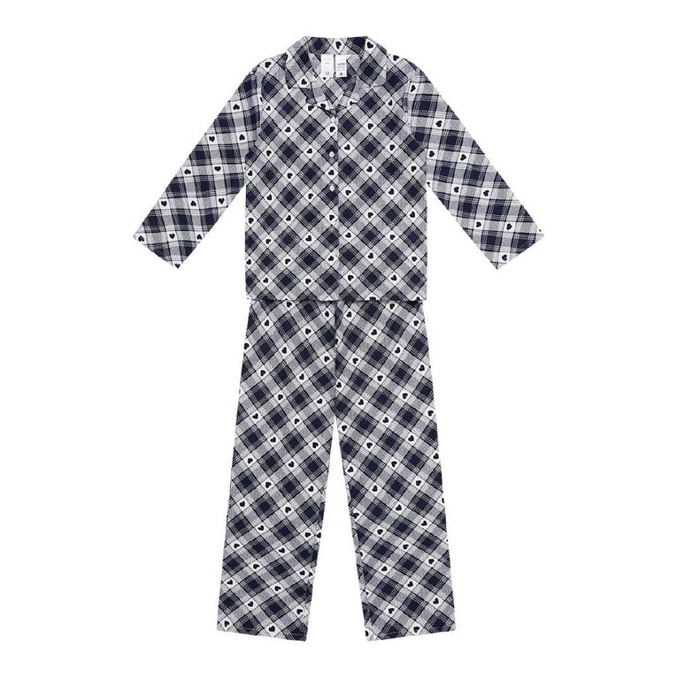 H&H Girls' Flannelette Button Up Pyjama Set, Blue Dark, hi-res