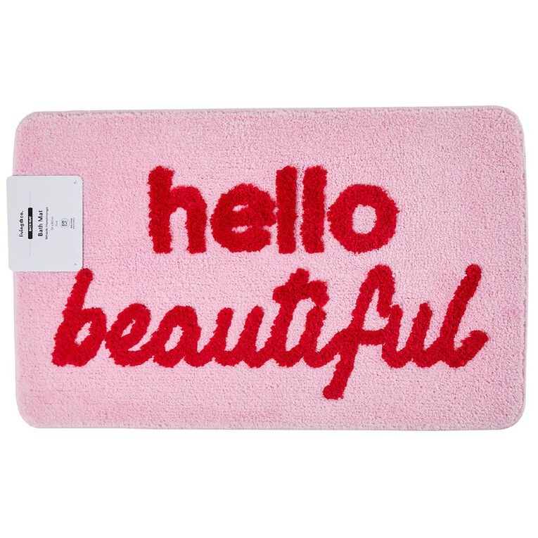 Living & Co Bath Mat Hello Beautiful Pink 50cm x 80cm, , hi-res