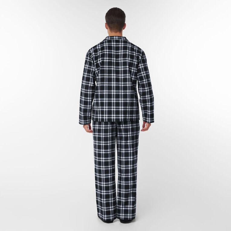 H&H Men's Button Up Flanelette Pyjama Set, Black, hi-res