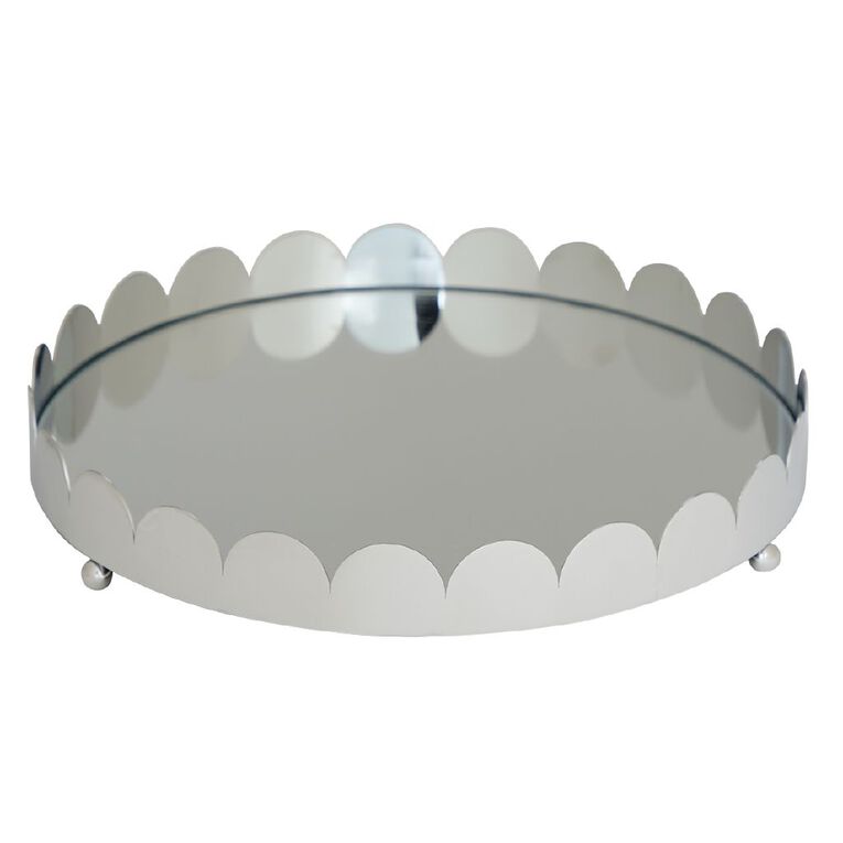Living & Co Silver Scallop Mirror Tray Round, , hi-res