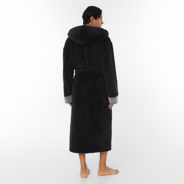 H&H Men's Shaggy Fleece Robe, Black, hi-res