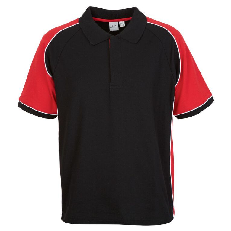 Schooltex Nitro Short Sleeve Polo, Black/Red/White, hi-res