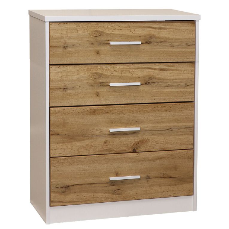 Living & Co Takiwira 4 Drawer Tallboy White, , hi-res
