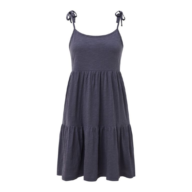 H&H Women's Tiered Slub Mini Dress, Blue Dark, hi-res