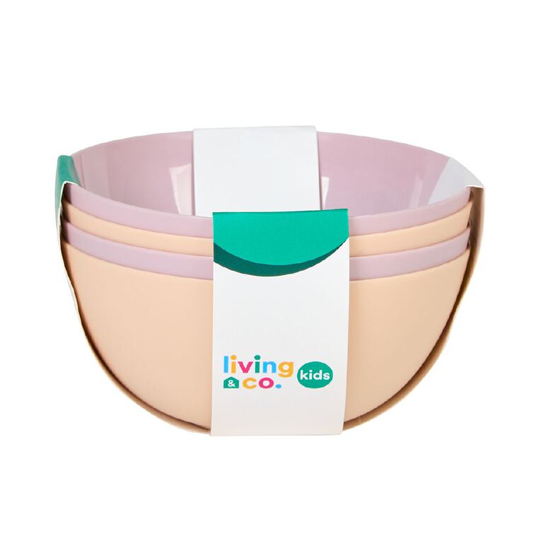 Living & Co Kids Plastic Bowls Pink 4 Pack, , hi-res