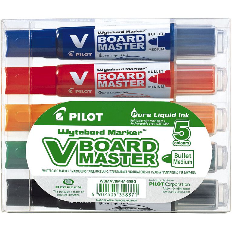 Pilot-BeGreen V Board Whiteboard Marker Assorted Bullet 5 Pack, , hi-res