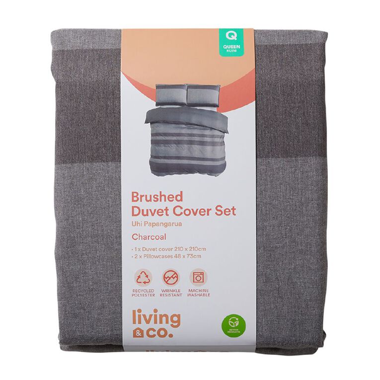 Living & Co Brushed Duvet Cover Set Charcoal Queen Charcoal The Warehouse