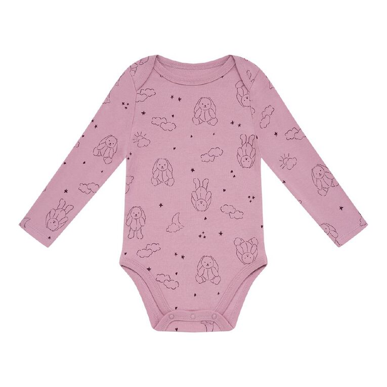 Young Original Babies' Long Sleeve Printed Bodysuit 3 Pack, Pink Light BUNNY, hi-res