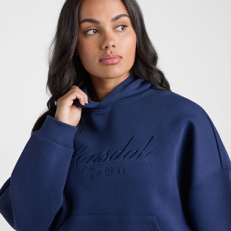 Lonsdale Women's Boxy Hoodie Sweatshirt, Blue Dark, hi-res