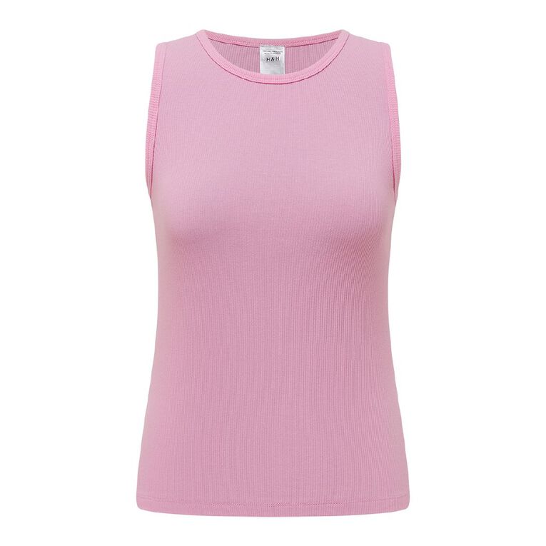H&H Women's Rib Pyjamas Singlet, Pink Mid, hi-res