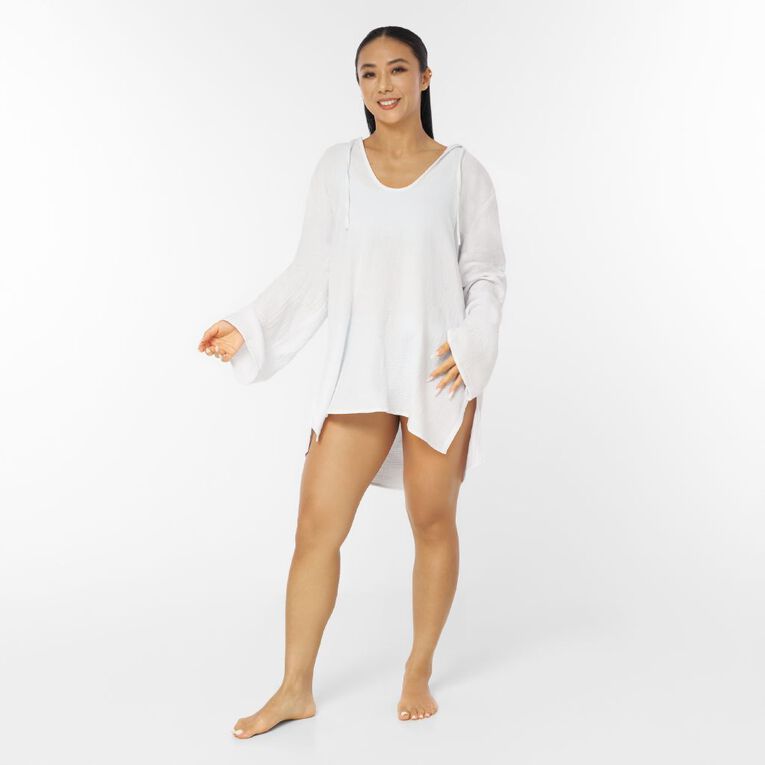 H&H Women's Cotton Hooded Swim Coverup, White, hi-res