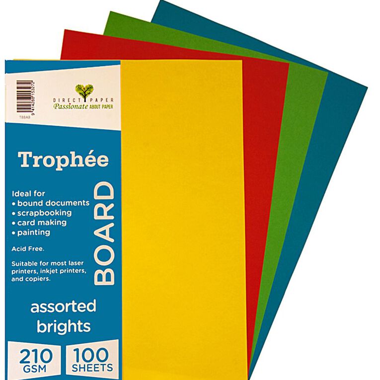 Trophee Board 210gsm 100 Pack Brights Assorted A4