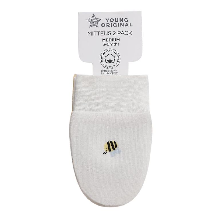 Young Original Babies' Printed Mittens 2 Pack, Cream, hi-res