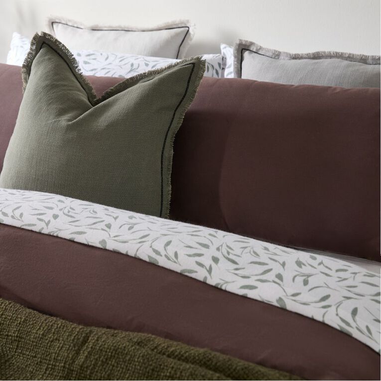 Living & Co 100% Washed Cotton Sheet Set Brown Mid Queen, , hi-res