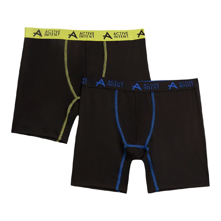 Active Intent Boys' Performance Mesh Insert Long Length Trunks 2 Pack, Black, hi-res