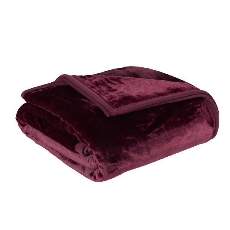 Living & Co 400gsm Mink Feel Blanket Plum Queen, , hi-res