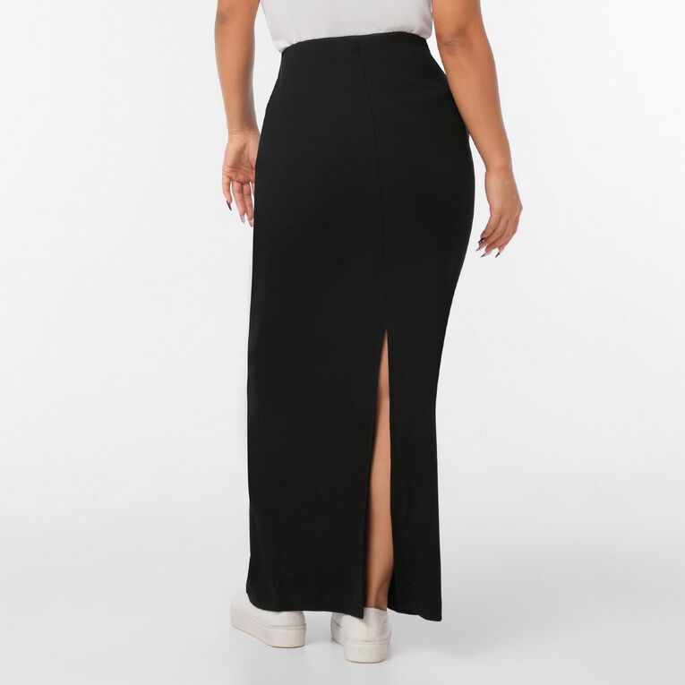 H&H Women's Rib Knit Maxi Skirt, Black, hi-res