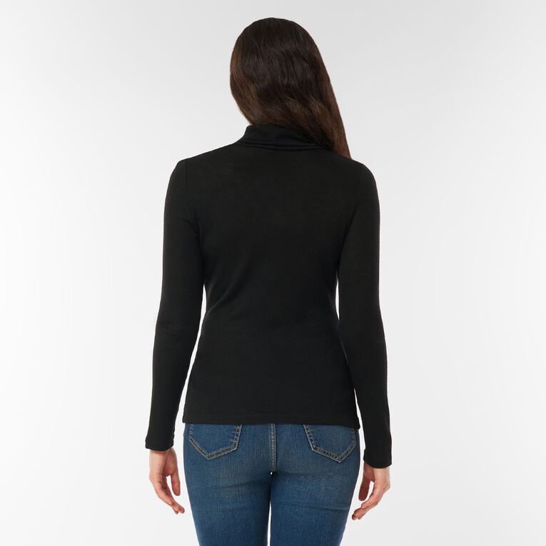 H&H Women's Merino Blend Roll Neck Top, Black, hi-res