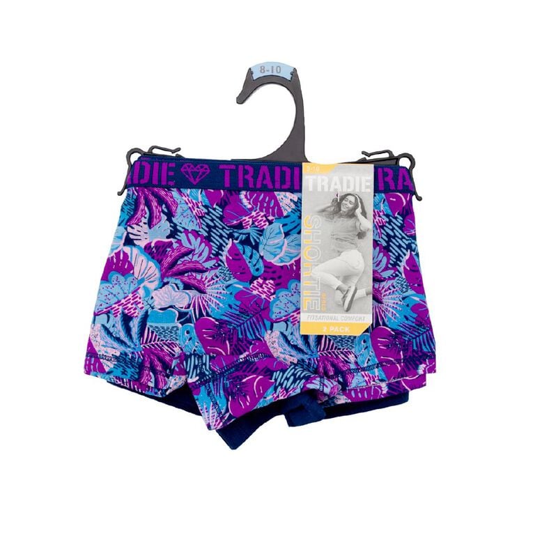 Tradie Girls' Shortie 2 Pack, Purple Mid, hi-res
