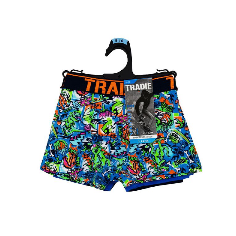 Tradie Boys' Trunks 3 Pack, Blue/Royal, hi-res